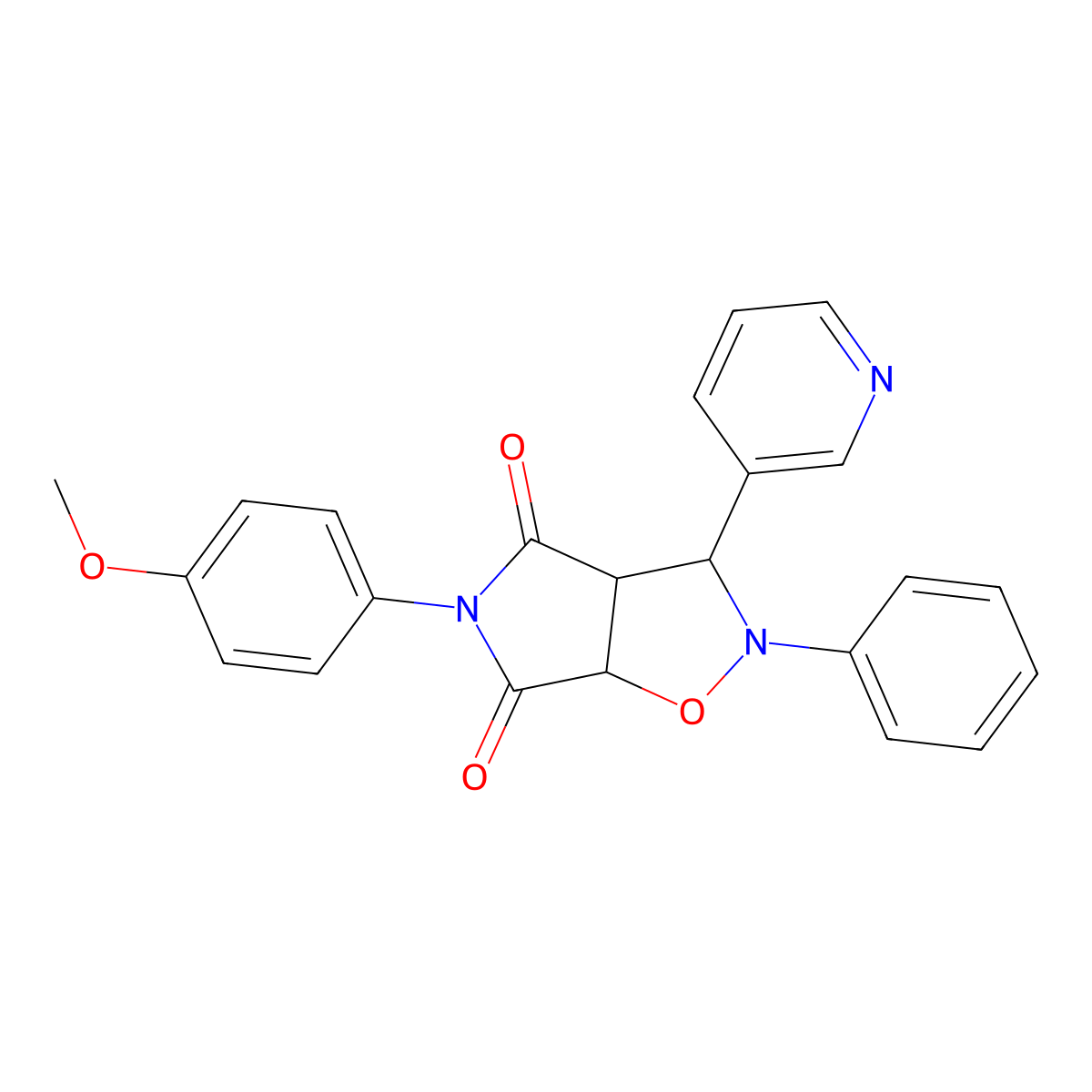 5-(4-methoxyphenyl)-2-phenyl-3-(pyridin-3-yl)-hexahydro-2H-pyrrolo[3,4-d][1,2]oxazole-4,6-dione molecular structure, CAS 471262-39-2