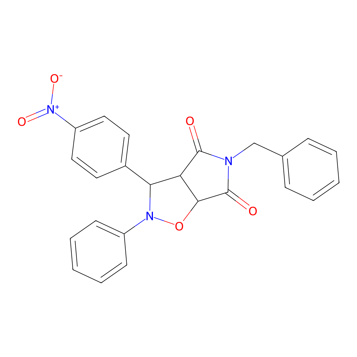 5-benzyl-3-(4-nitrophenyl)-2-phenyldihydro-2H-pyrrolo[3,4-d][1,2]oxazole-4,6(3H,5H)-dione molecular structure, CAS 471262-43-8