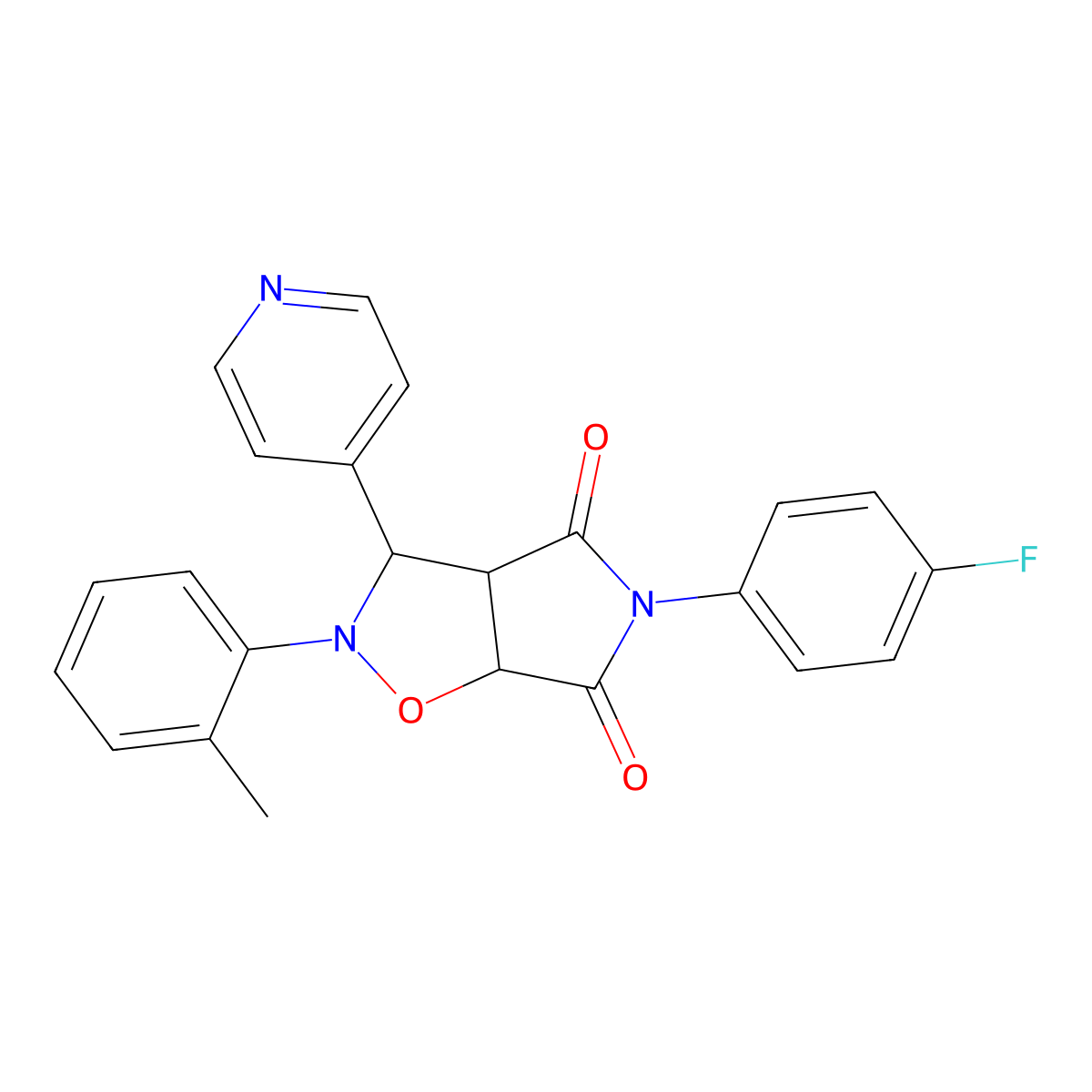 5-(4-fluorophenyl)-3-(pyridin-4-yl)-2-(o-tolyl)dihydro-2H-pyrrolo[3,4-d]isoxazole-4,6(5H,6aH)-dione molecular structure, CAS 471263-70-4