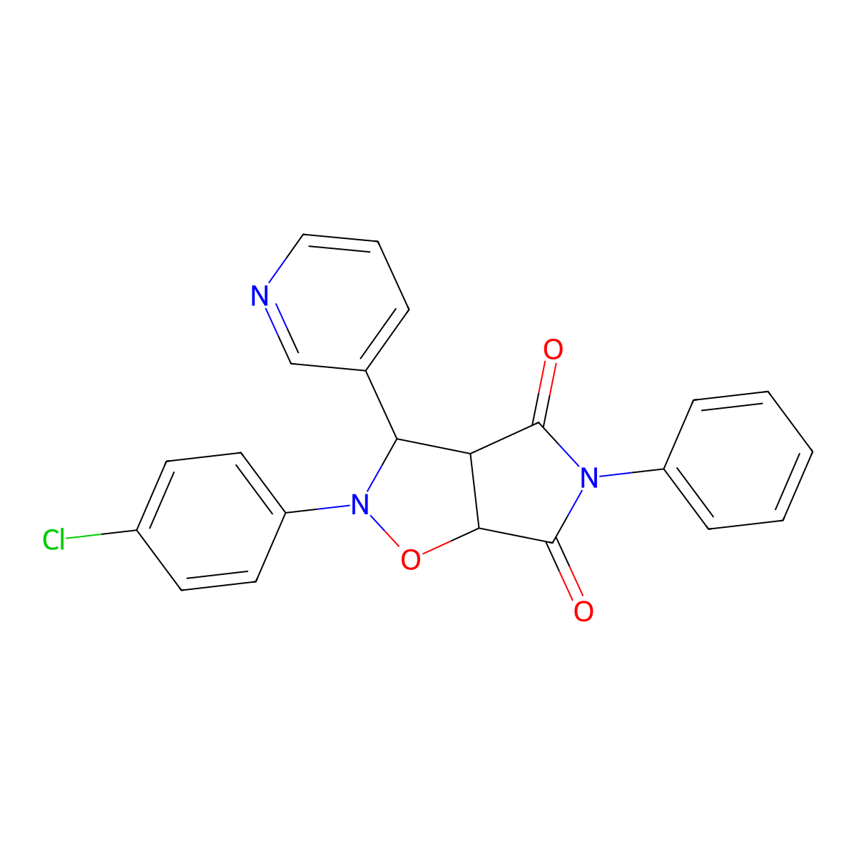 2-(4-chlorophenyl)-5-phenyl-3-(pyridin-3-yl)dihydro-2H-pyrrolo[3,4-d]isoxazole-4,6(5H,6aH)-dione molecular structure, CAS 471264-04-7
