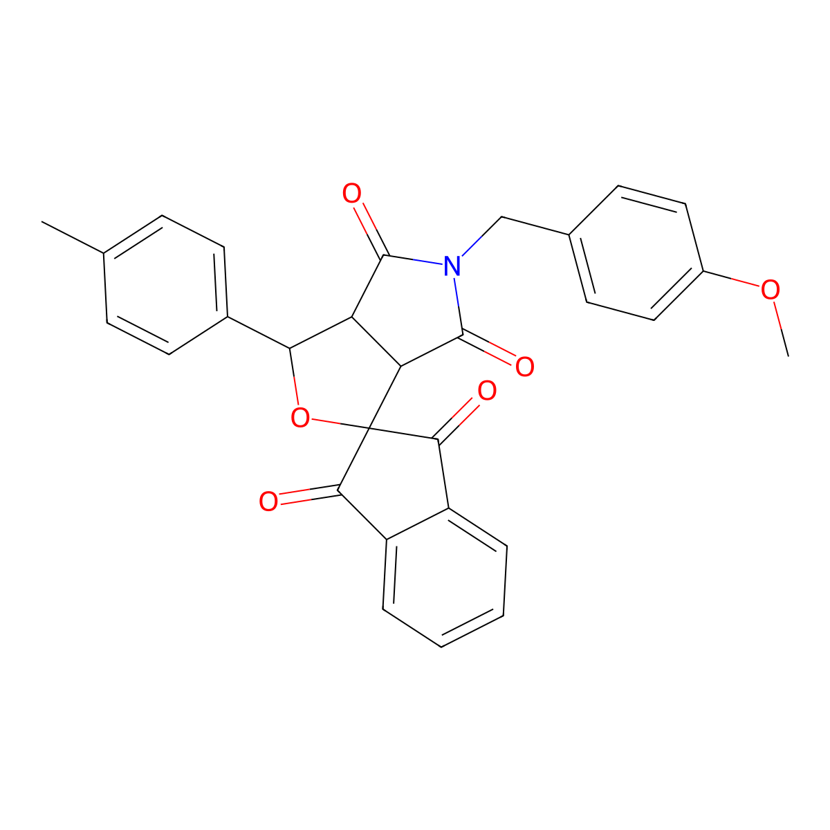 5-[(4-methoxyphenyl)methyl]-1-(4-methylphenyl)spiro[3a,6a-dihydro-1H-furo[3,4-c]pyrrole-3,2'-indene]-1',3',4,6-tetrone molecular structure, CAS 471270-76-5