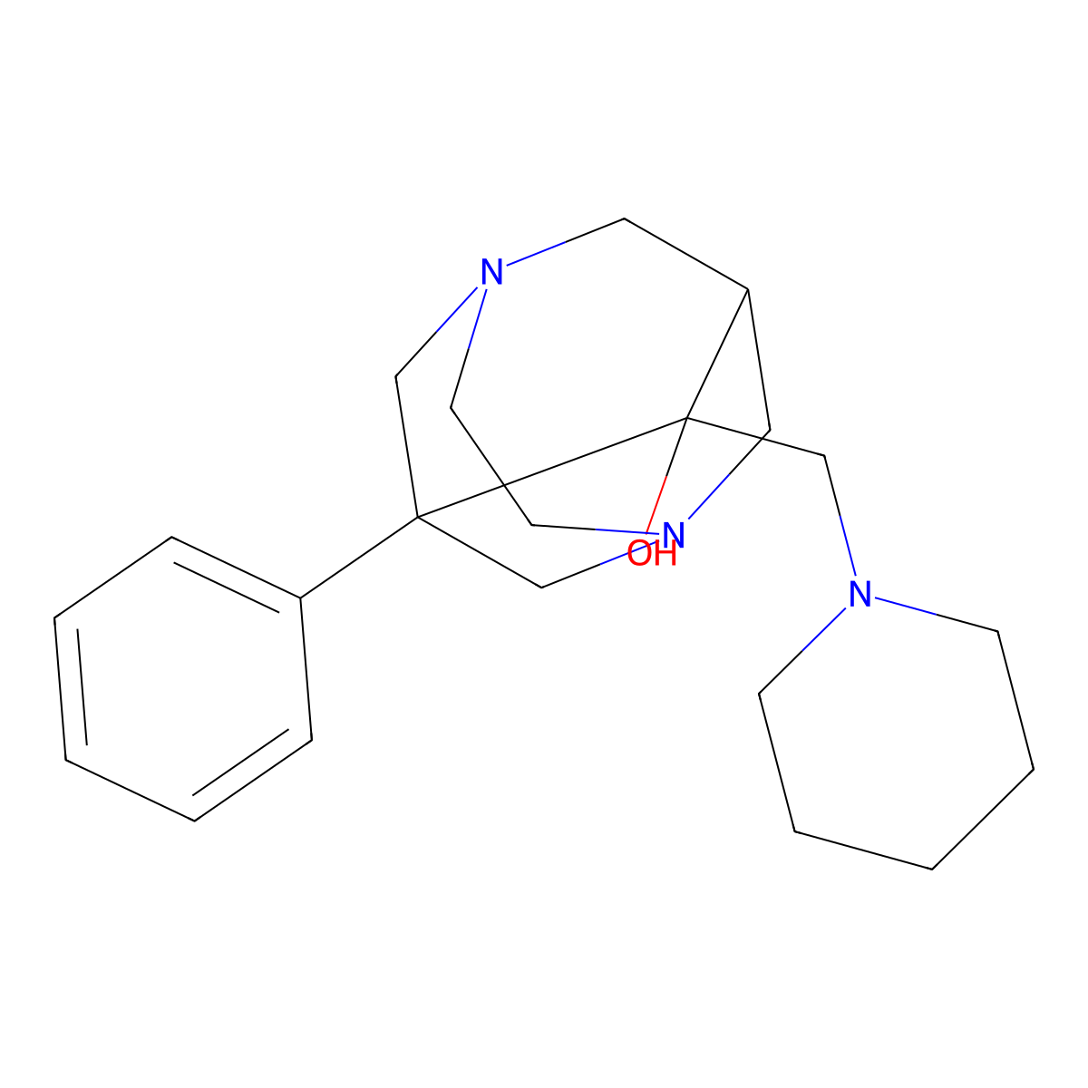 9-Piperidinomethyl-1-phenyl-3,6-diazahomoadamantan-9-ol molecular structure, CAS 471270-83-4