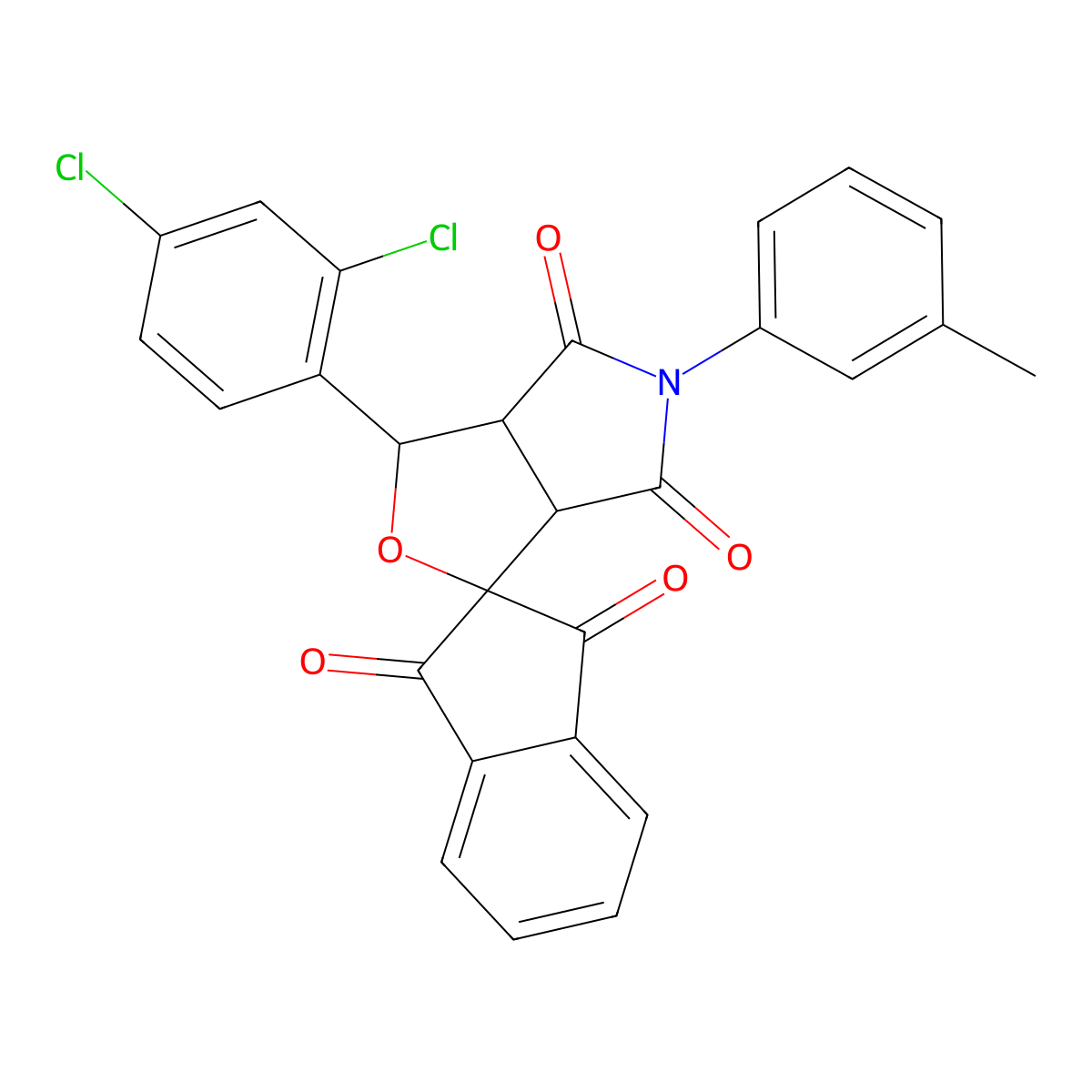 1-(2,4-dichlorophenyl)-5-(3-methylphenyl)spiro[3a,6a-dihydro-1H-furo[3,4-c]pyrrole-3,2'-indene]-1',3',4,6-tetrone molecular structure, CAS 471270-95-8