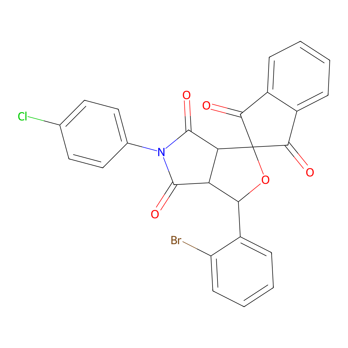 1-(2-bromophenyl)-5-(4-chlorophenyl)spiro[3a,6a-dihydro-1H-furo[3,4-c]pyrrole-3,2'-indene]-1',3',4,6-tetrone molecular structure, CAS 471270-98-1