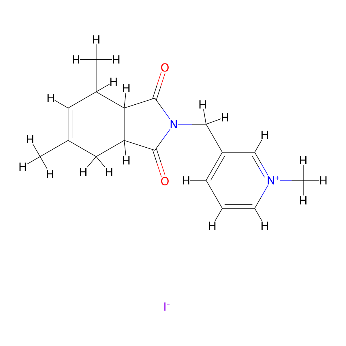 4,6-Dimethyl-2-[(1-methylpyridin-1-ium-3-yl)methyl]-3a,4,7,7a-tetrahydroisoindole-1,3-dione iodide molecular structure, CAS 471271-11-1