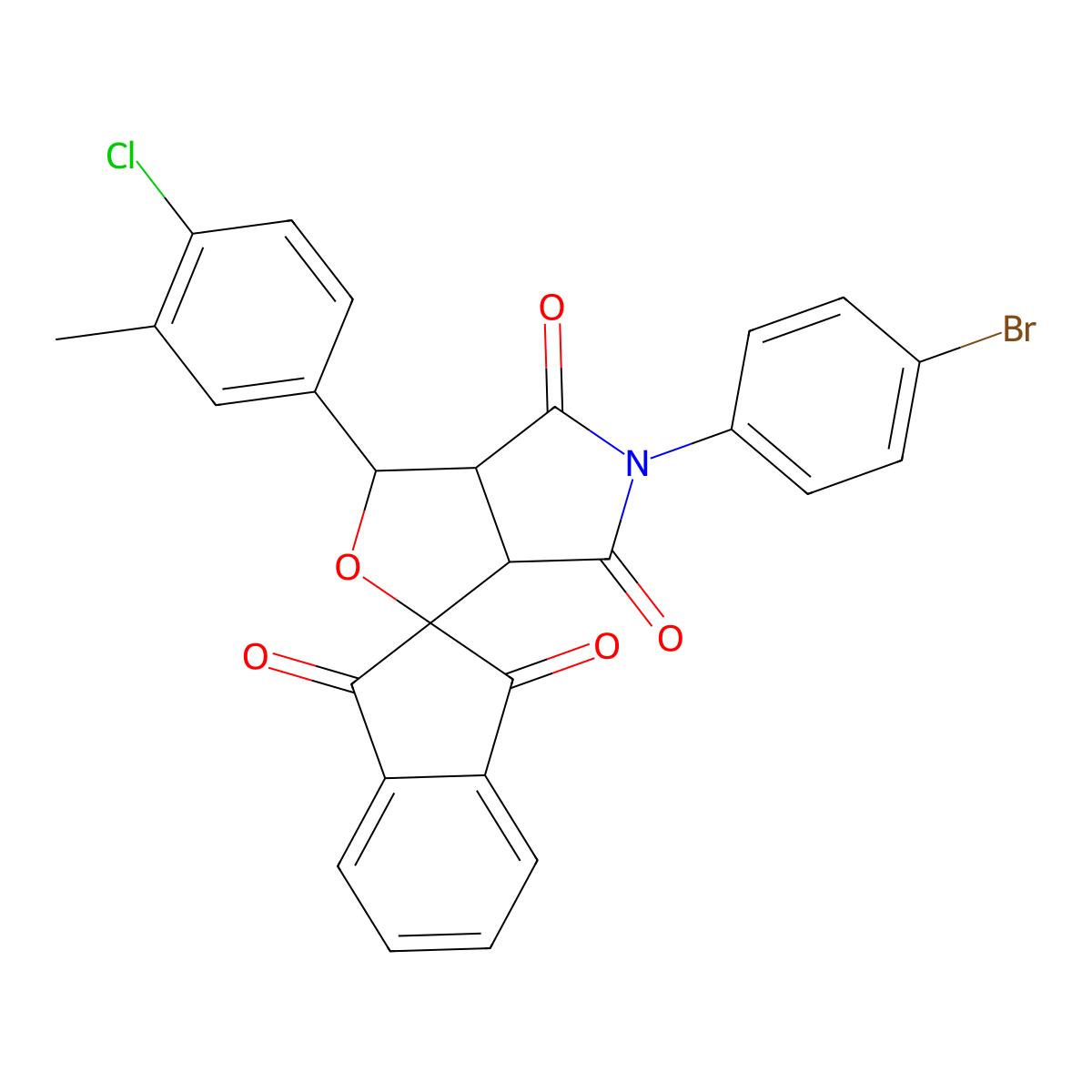 5-(4-bromophenyl)-1-(4-chloro-3-methylphenyl)spiro[3a,6a-dihydro-1H-furo[3,4-c]pyrrole-3,2'-indene]-1',3',4,6-tetrone molecular structure, CAS 471289-08-4