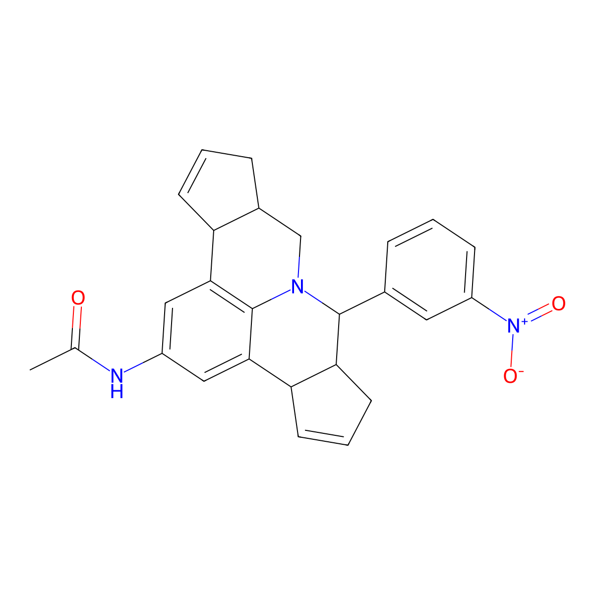 N-(7-{3-nitrophenyl}-3b,6,6a,7,9,9a,10,12a-octahydrocyclopenta[c]cyclopenta[4,5]pyrido[3,2,1-ij]quinolin-2-yl)acetamide molecular structure, CAS 471290-51-4