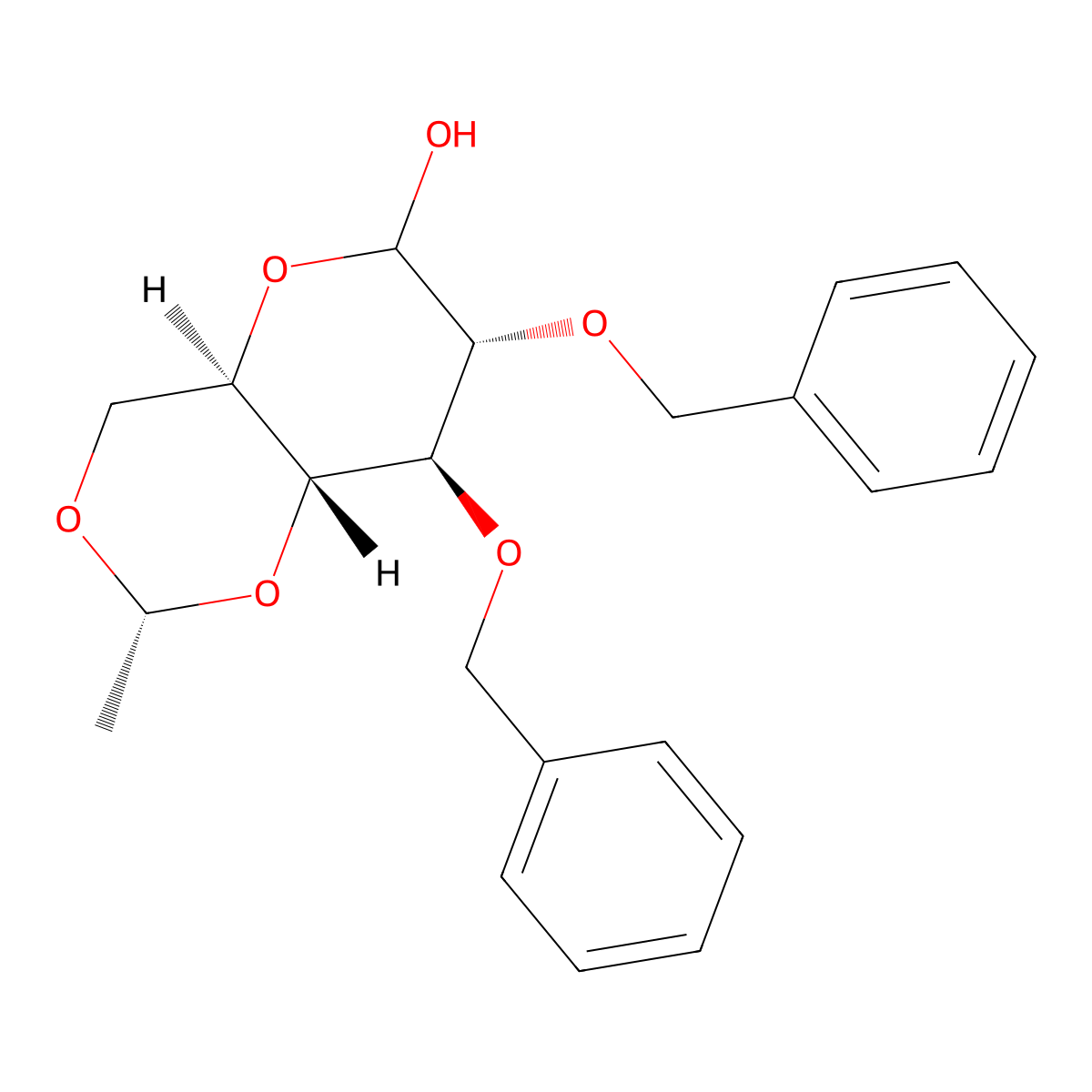 D-Glucopyranose, 4,6-O-(1R)-ethylidene-2,3-bis-O-(phenylmethyl)- molecular structure, CAS 471863-88-4
