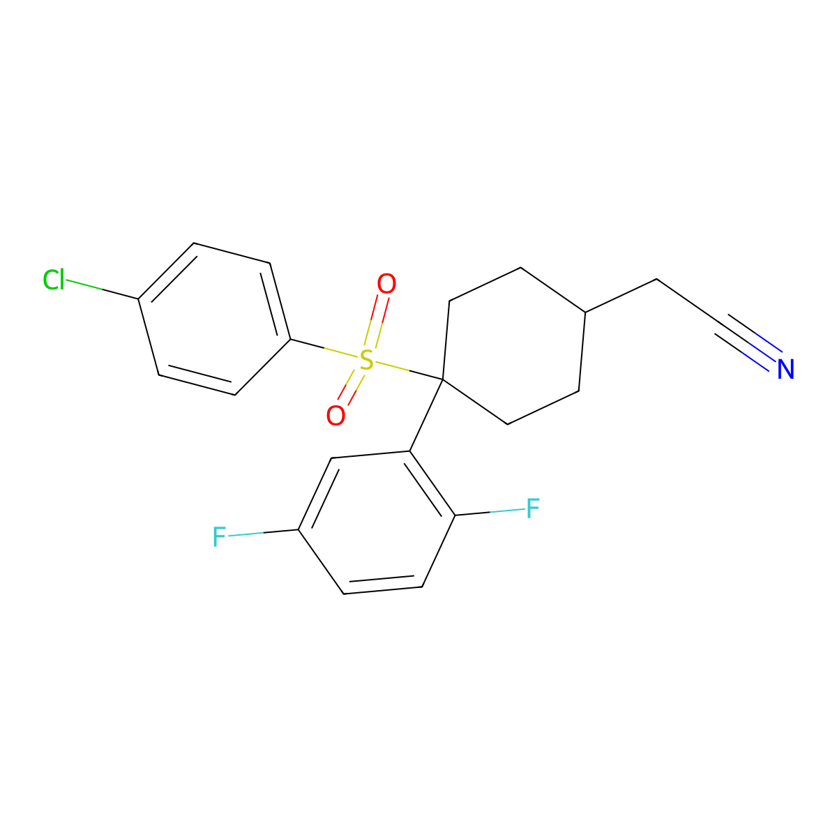 2-((1s,4s)-4-(4-Chlorophenylsulfonyl)-4-(2,5-difluorophenyl)cyclohexyl)acetonitrile molecular structure, CAS 471905-01-8