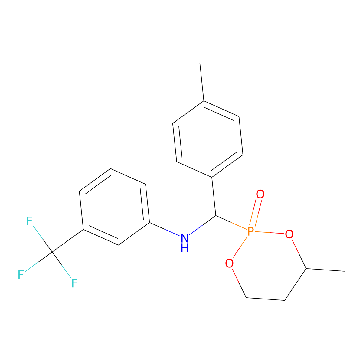 N-[(4-methyl-2-oxido-1,3,2-dioxaphosphinan-2-yl)(4-methylphenyl)methyl]-3-(trifluoromethyl)aniline molecular structure, CAS 471914-81-5