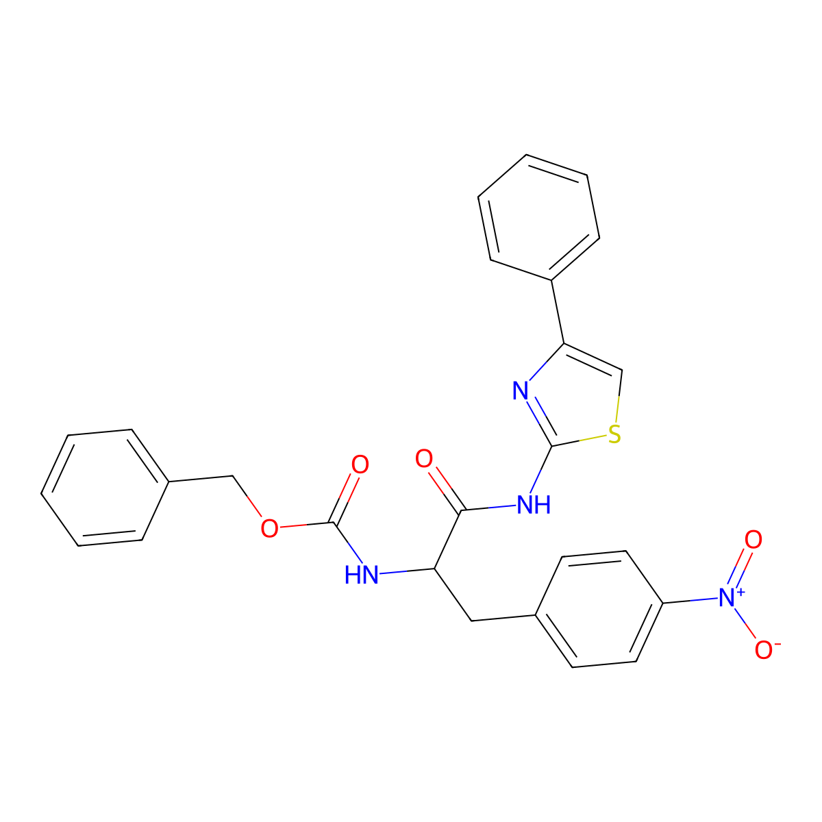 Benzyl 1-{4-nitrobenzyl}-2-oxo-2-[(4-phenyl-1,3-thiazol-2-yl)amino]ethylcarbamate molecular structure, CAS 471915-67-0