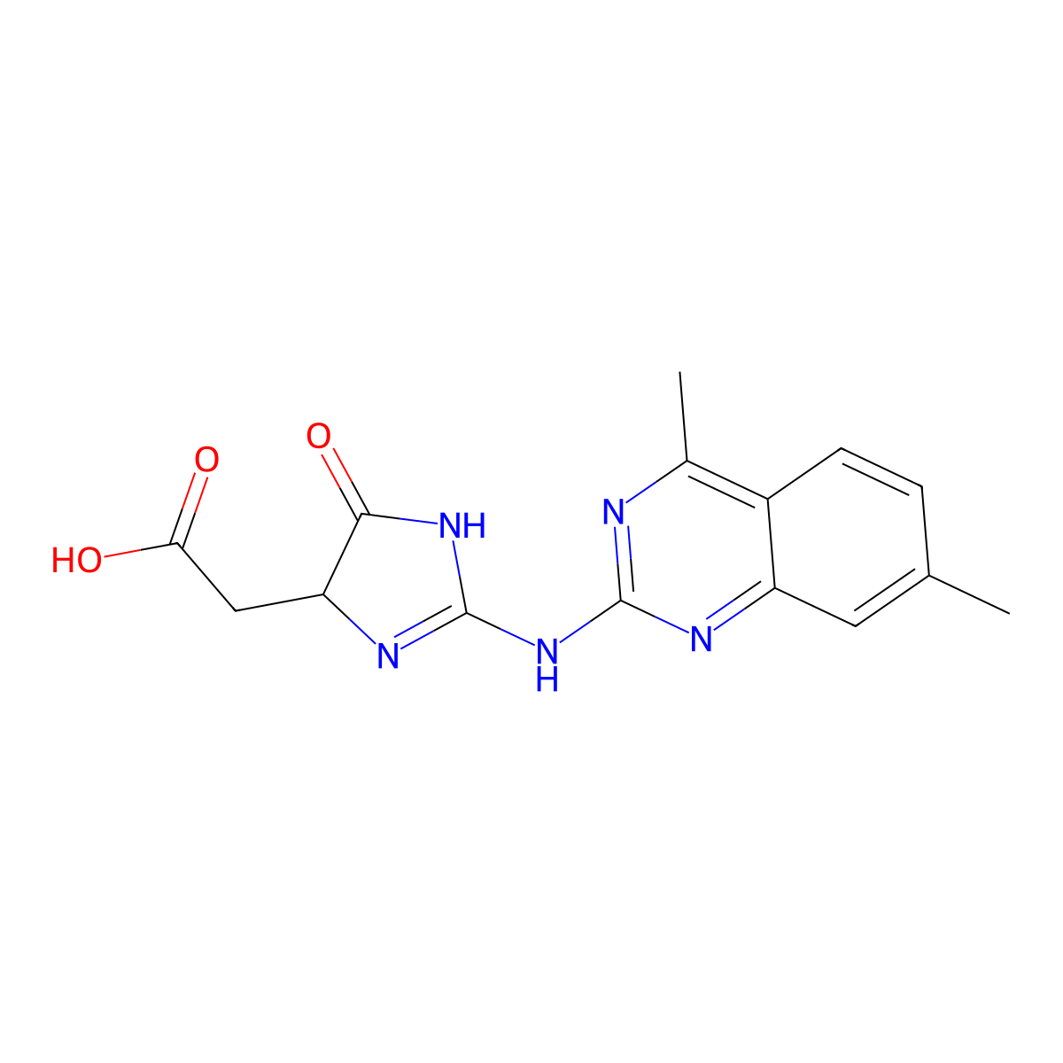 2-(2-((4,7-dimethylquinazolin-2-yl)amino)-5-oxo-4,5-dihydro-1H-imidazol-4-yl)acetic acid molecular structure, CAS 471916-26-4