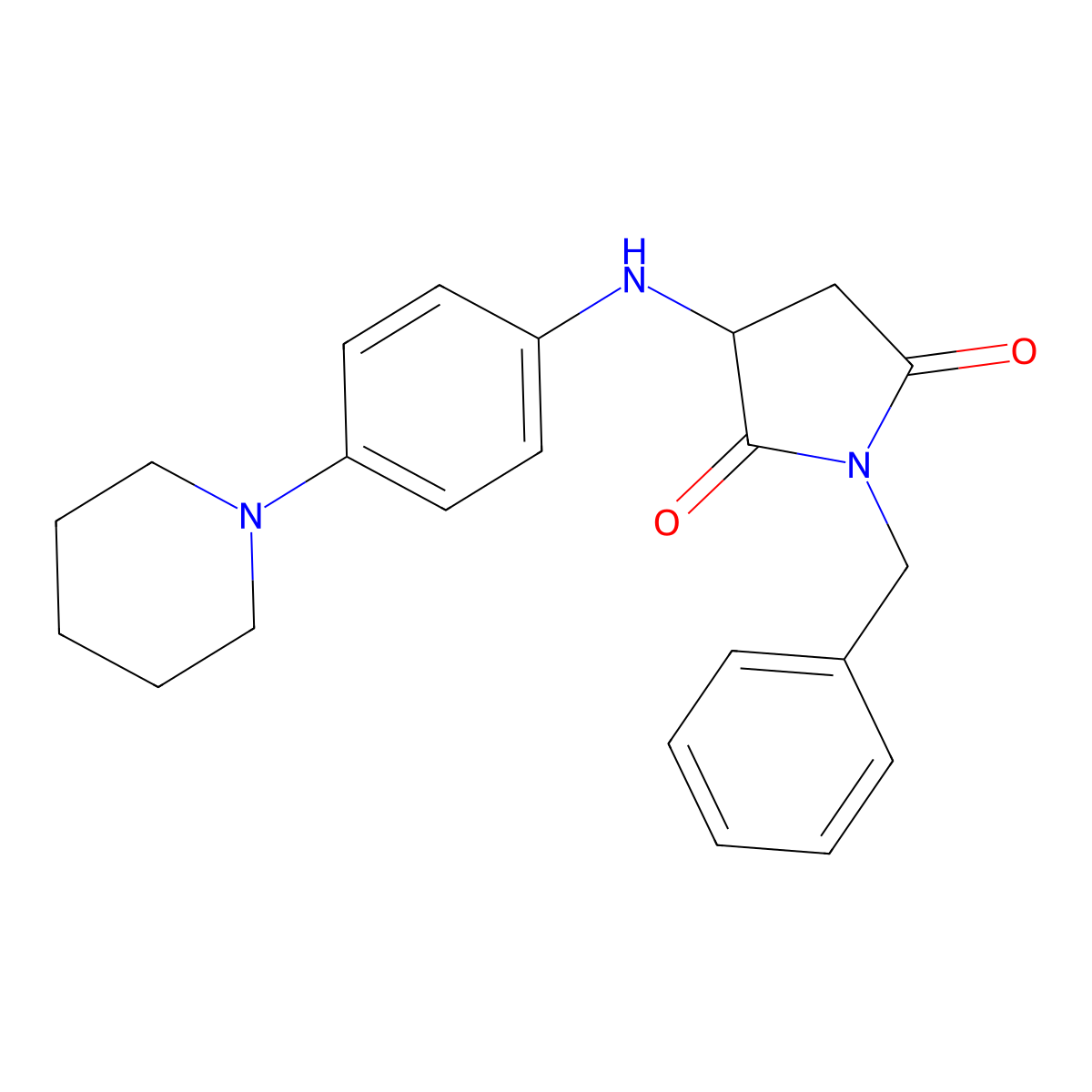 1-Benzyl-3-((4-(piperidin-1-yl)phenyl)amino)pyrrolidine-2,5-dione molecular structure, CAS 471916-28-6