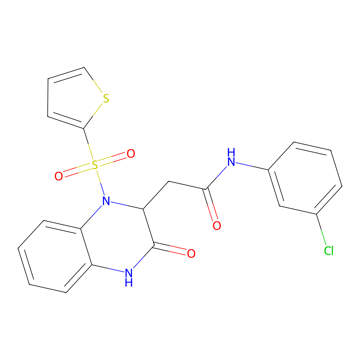 N-(3-chlorophenyl)-2-(3-oxo-1-thiophen-2-ylsulfonyl-2,4-dihydroquinoxalin-2-yl)acetamide molecular structure, CAS 471917-04-1