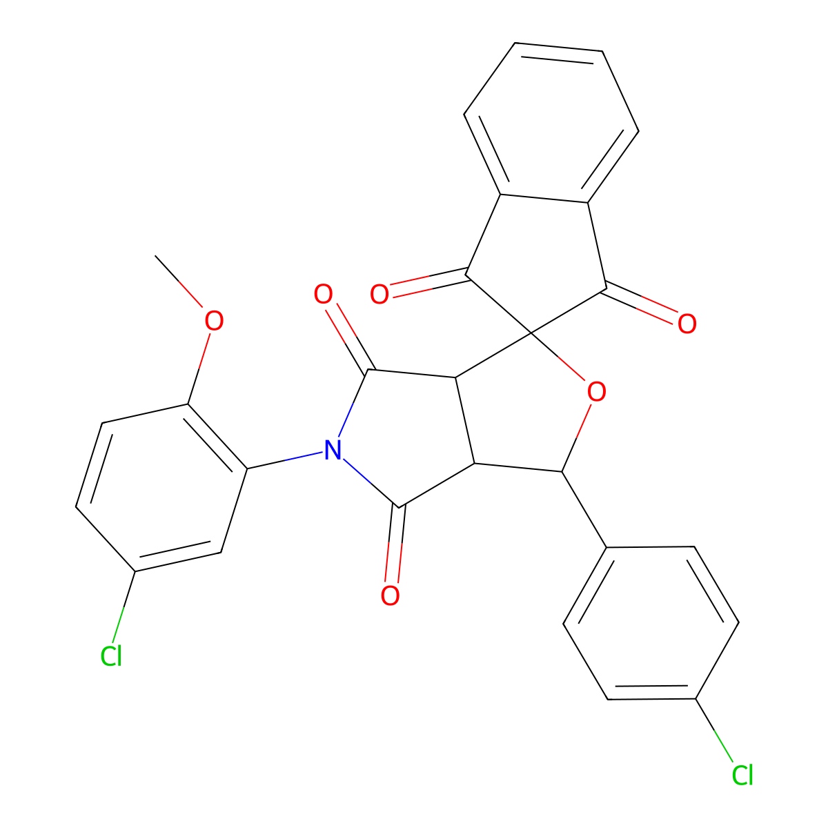 5-(5-chloro-2-methoxyphenyl)-1-(4-chlorophenyl)spiro[3a,6a-dihydro-1H-furo[3,4-c]pyrrole-3,2'-indene]-1',3',4,6-tetrone molecular structure, CAS 471917-37-0