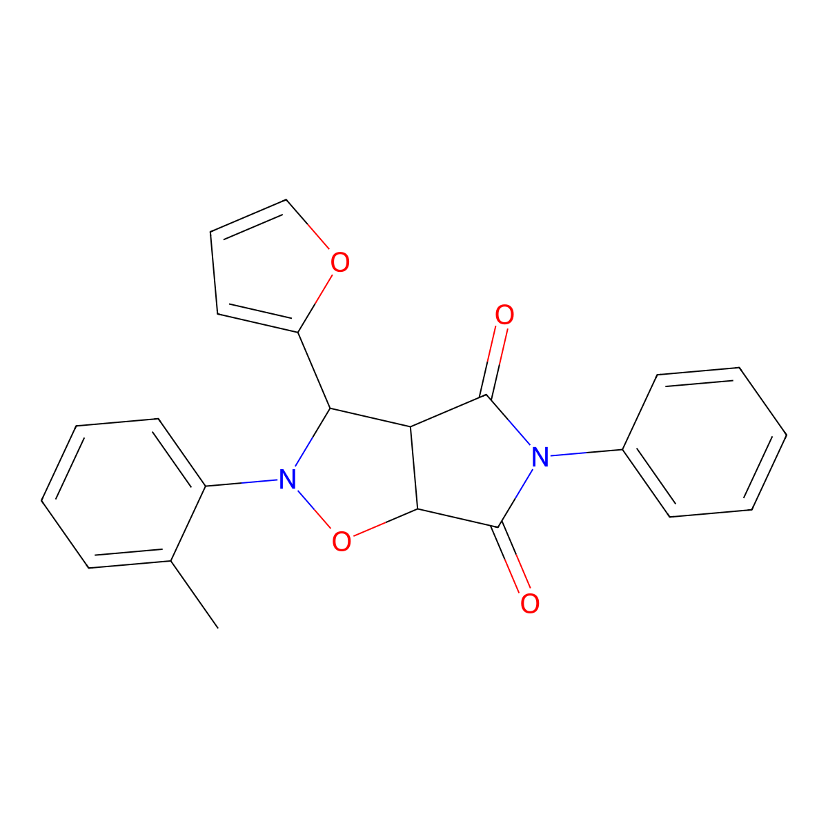 3-(2-furyl)-2-(2-methylphenyl)-5-phenyldihydro-2H-pyrrolo[3,4-d]isoxazole-4,6(3H,5H)-dione molecular structure, CAS 471917-63-2