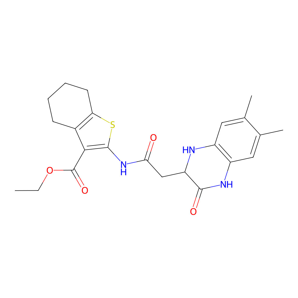 Ethyl 2-[2-(6,7-dimethyl-3-oxo-1,2,3,4-tetrahydroquinoxalin-2-yl)acetamido]-4,5,6,7-tetrahydro-1-benzothiophene-3-carboxylate molecular structure, CAS 471917-72-3
