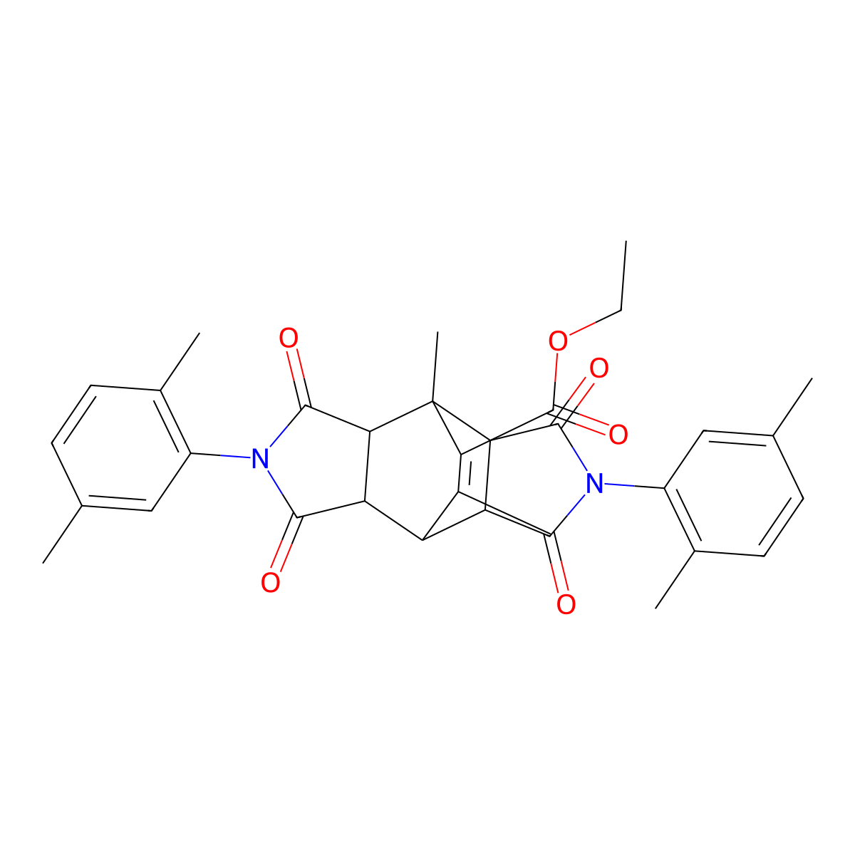 Ethyl 2,6-bis(2,5-dimethylphenyl)-8,10-dimethyl-1,3,5,7-tetraoxo-1,2,3,3a,4,4a,5,6,7,7a,8,8a-dodecahydro-4,8-ethenopyrrolo[3,4-f]isoindole-9-carboxylate molecular structure, CAS 471917-84-7