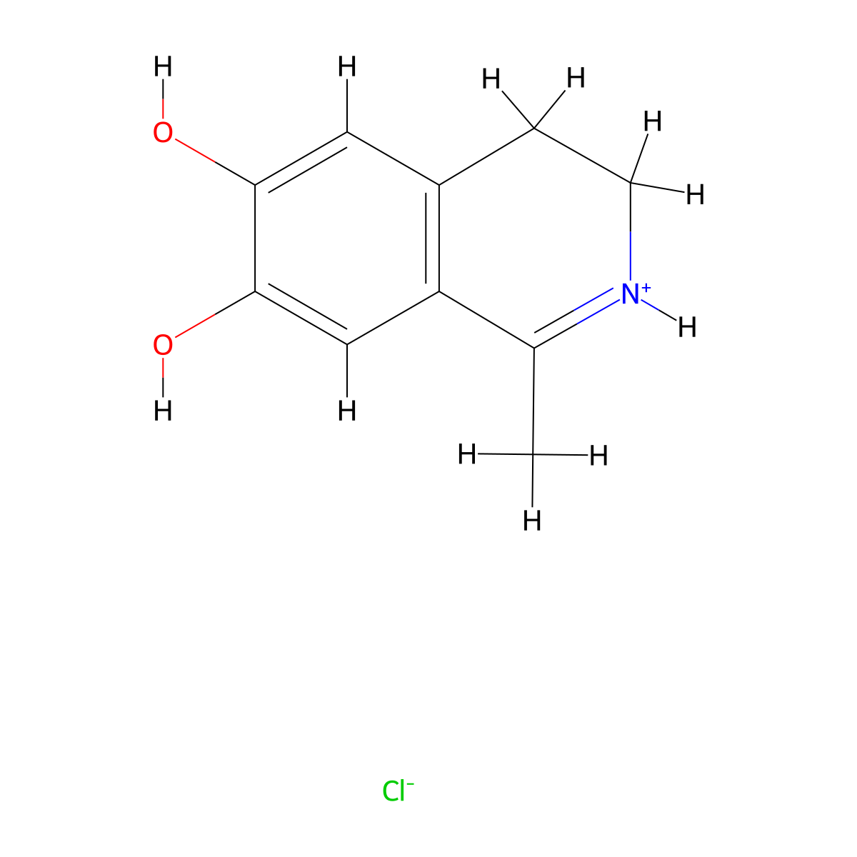 1-Methyl-3,4-dihydroisoquinoline-6,7-diol--hydrogen chloride (1/1) molecular structure, CAS 4722-05-8