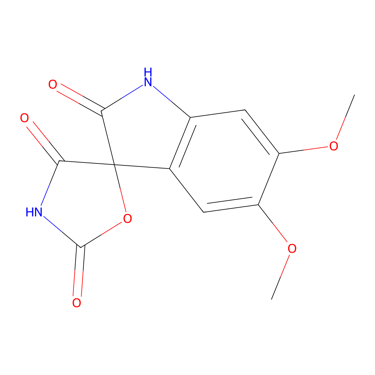 5,6-Dimethoxy-2'H,4'H-spiro[indole-3,5'-[1,3]oxazolidine]-2,2',4'(1H)-trione molecular structure, CAS 4722-91-2