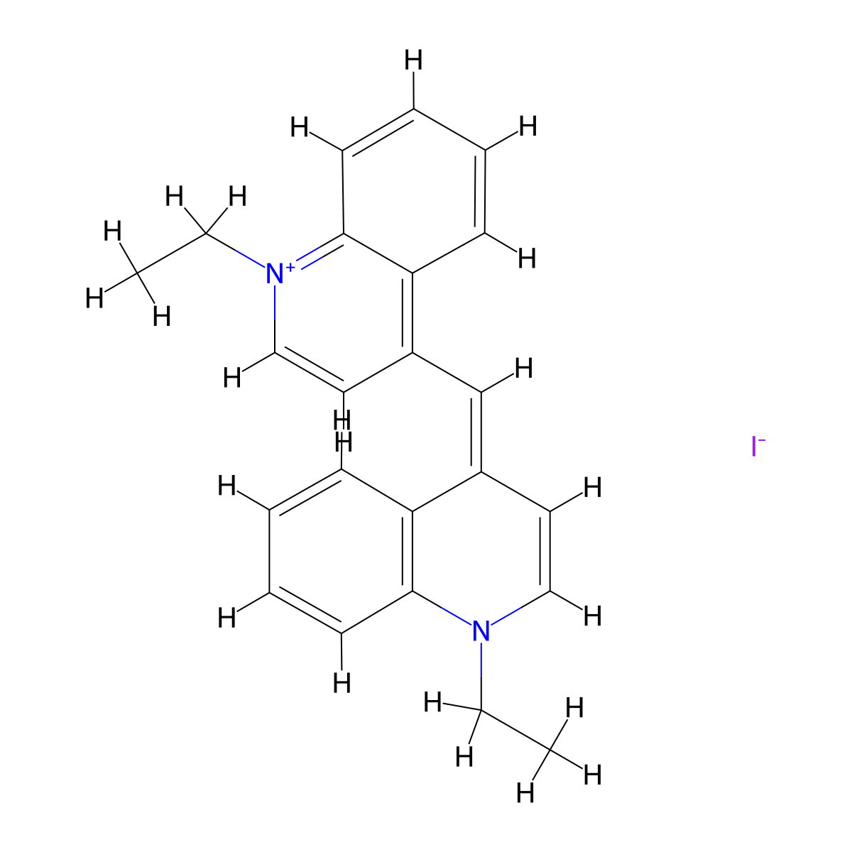 (4Z)-1-ethyl-4-[(1-ethylquinolin-1-ium-4-yl)methylidene]quinoline iodide molecular structure, CAS 4727-49-5