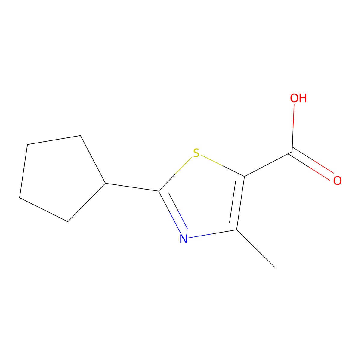 2-Cyclopentyl-4-methyl-1,3-thiazole-5-carboxylic acid molecular structure, CAS 472805-45-1