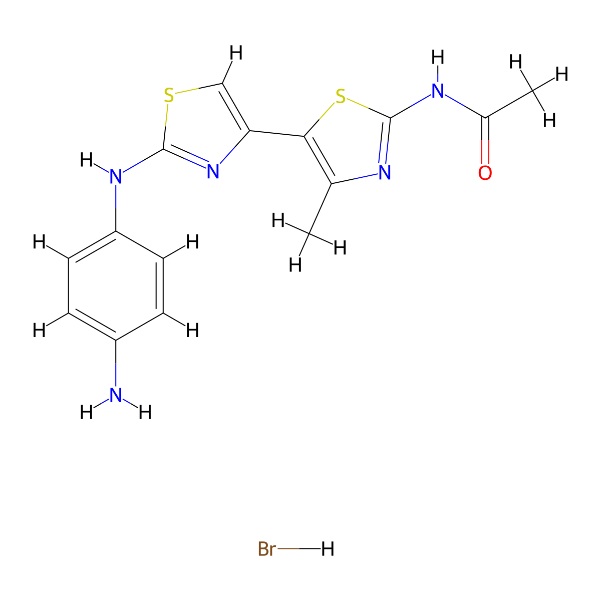 N-(5-{2-[(4-aminophenyl)amino]-1,3-thiazol-4-yl}-4-methyl-1,3-thiazol-2-yl)acetamide hydrobromide molecular structure, CAS 472979-27-4