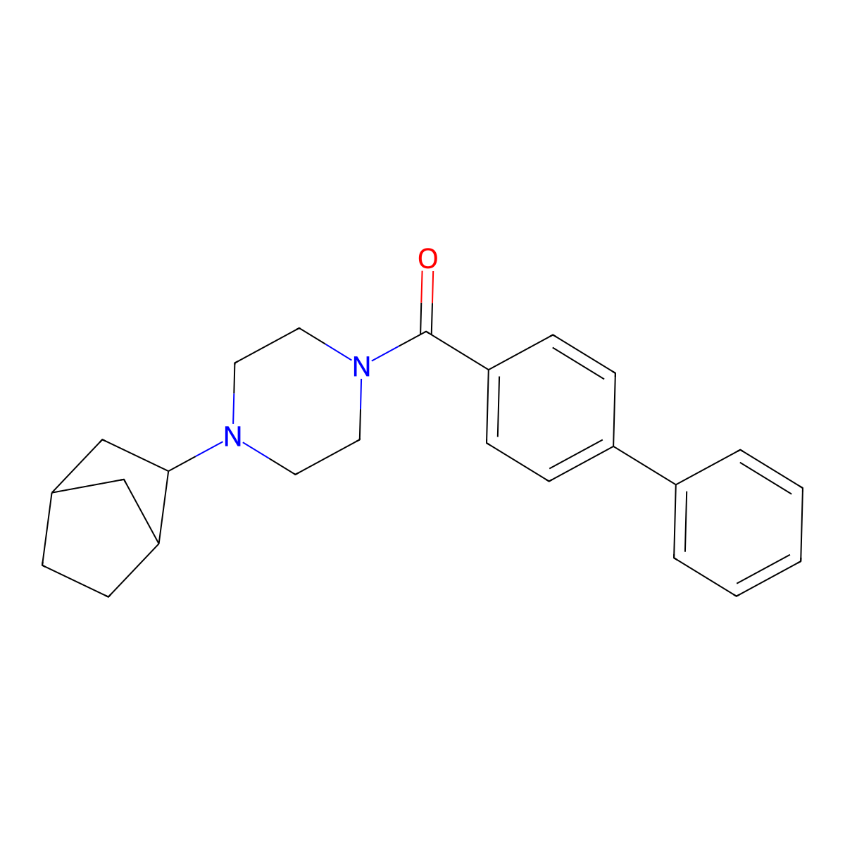 [4-(Bicyclo[2.2.1]hept-2-yl)piperazin-1-yl](biphenyl-4-yl)methanone molecular structure, CAS 472981-61-6