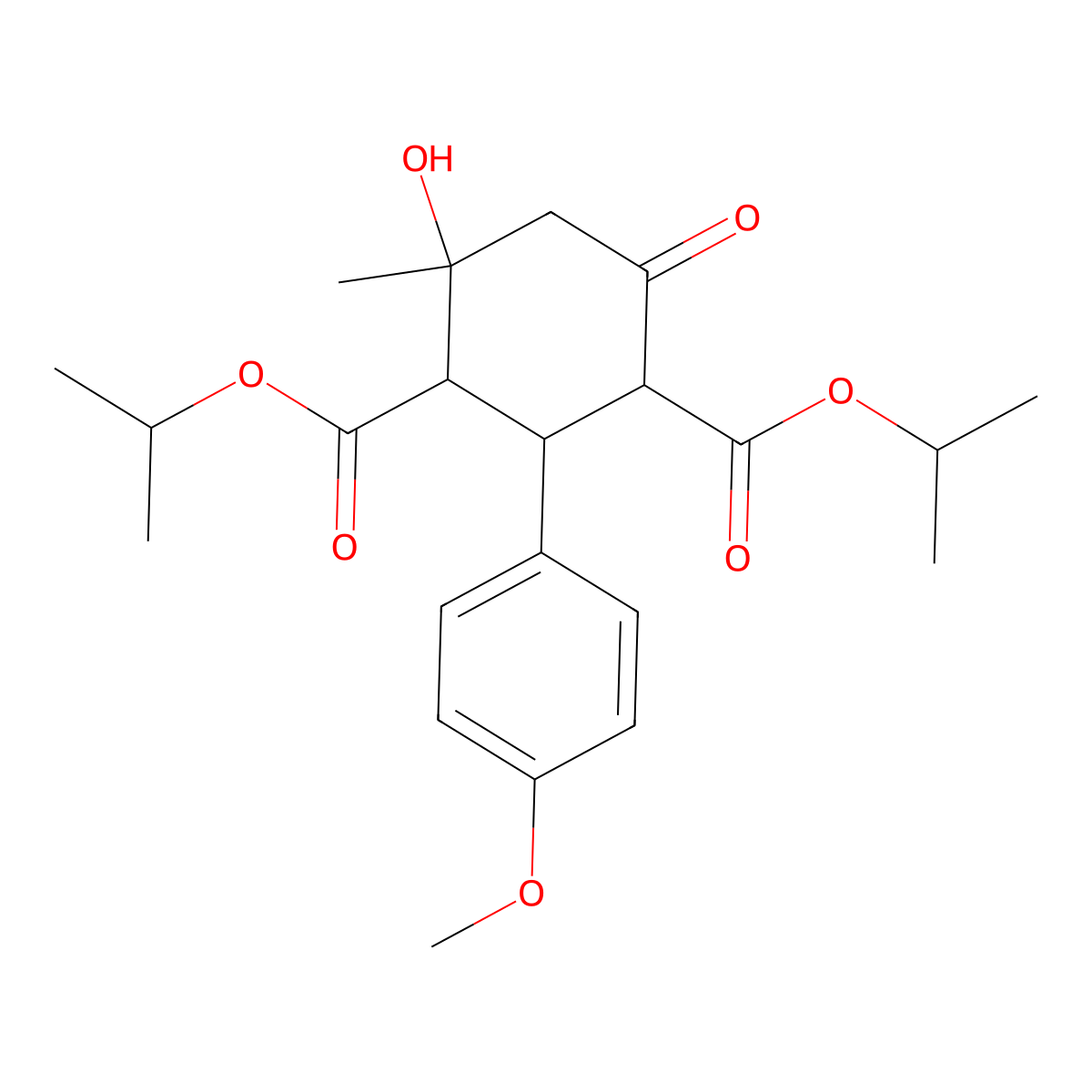 Dipropan-2-yl 4-hydroxy-2-(4-methoxyphenyl)-4-methyl-6-oxocyclohexane-1,3-dicarboxylate molecular structure, CAS 472981-86-5