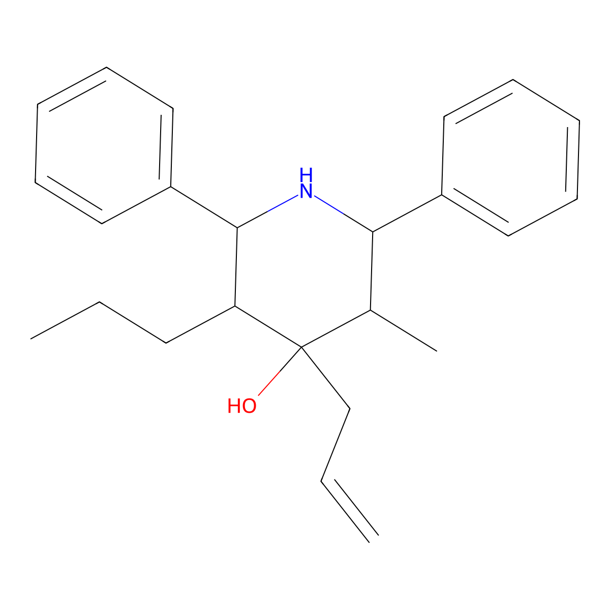 4-Allyl-3-methyl-2,6-diphenyl-5-propyl-4-piperidinol molecular structure, CAS 472983-72-5