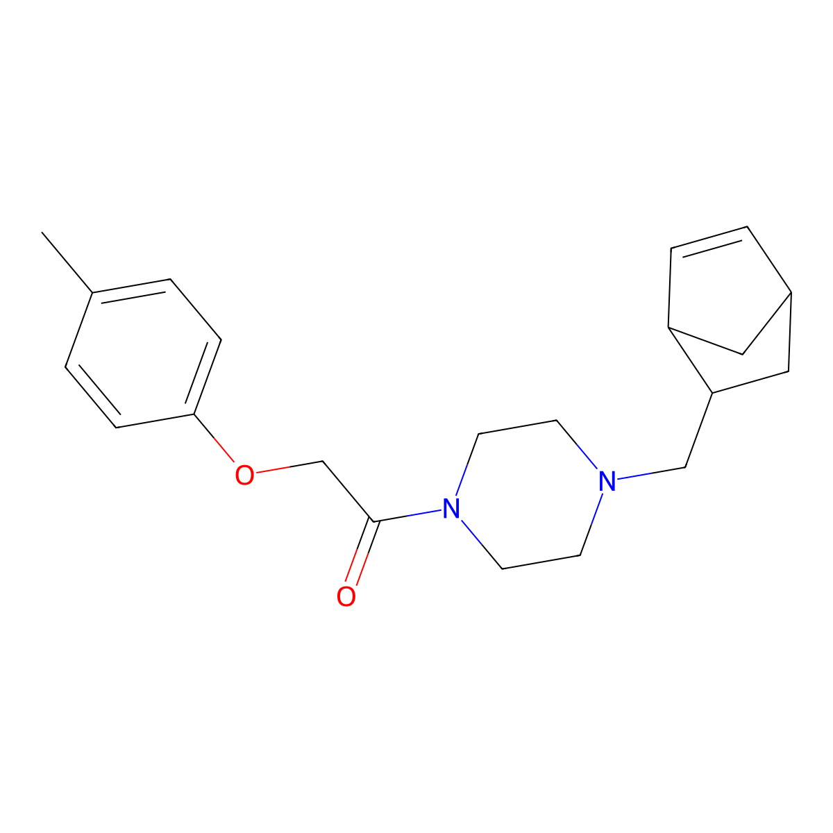 1-[4-(Bicyclo[2.2.1]hept-5-en-2-ylmethyl)piperazin-1-yl]-2-(4-methylphenoxy)ethanone molecular structure, CAS 472984-04-6