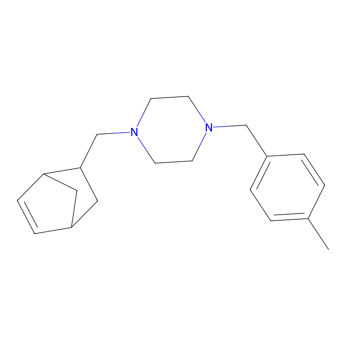 1-(Bicyclo[2.2.1]hept-5-en-2-ylmethyl)-4-(4-methylbenzyl)piperazine molecular structure, CAS 472984-08-0