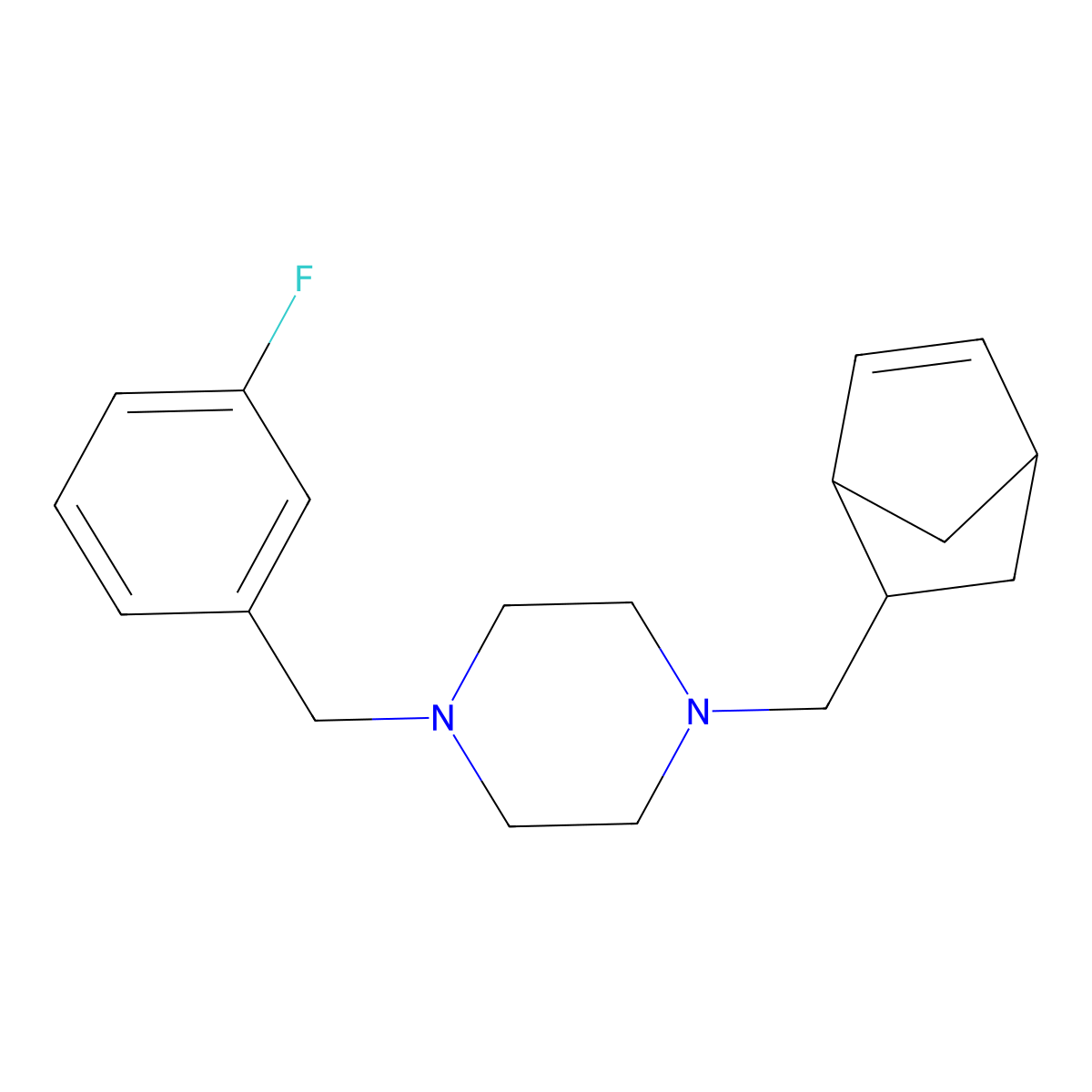 1-(5-Bicyclo[2.2.1]hept-2-enylmethyl)-4-[(3-fluorophenyl)methyl]piperazine molecular structure, CAS 472984-36-4