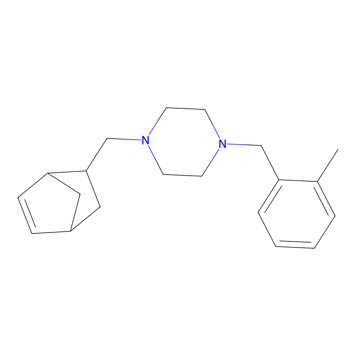 1-(5-Bicyclo[2.2.1]hept-2-enylmethyl)-4-[(2-methylphenyl)methyl]piperazine molecular structure, CAS 472984-39-7
