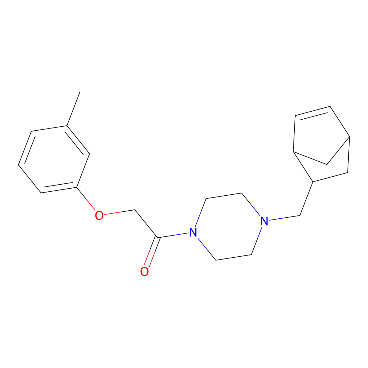 1-[4-(Bicyclo[2.2.1]hept-5-en-2-ylmethyl)piperazin-1-yl]-2-(3-methylphenoxy)ethanone molecular structure, CAS 472984-44-4