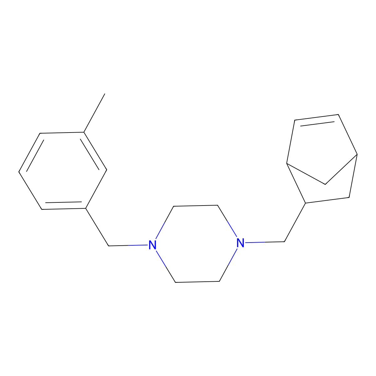 1-(5-Bicyclo[2.2.1]hept-2-enylmethyl)-4-[(3-methylphenyl)methyl]piperazine molecular structure, CAS 472984-51-3