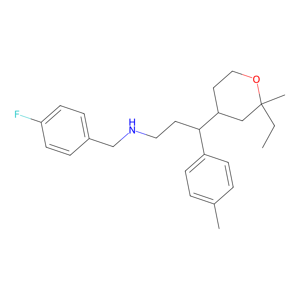 3-(2-ethyl-2-methyloxan-4-yl)-N-[(4-fluorophenyl)methyl]-3-(4-methylphenyl)propan-1-amine molecular structure, CAS 472984-54-6