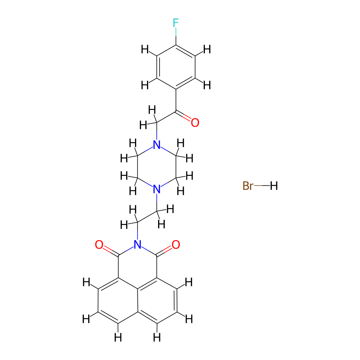 2-(2-(4-(2-(4-fluorophenyl)-2-oxoethyl)piperazin-1-yl)ethyl)-1H-benzo[de]isoquinoline-1,3(2H)-dione hydrobromide molecular structure, CAS 472984-59-1