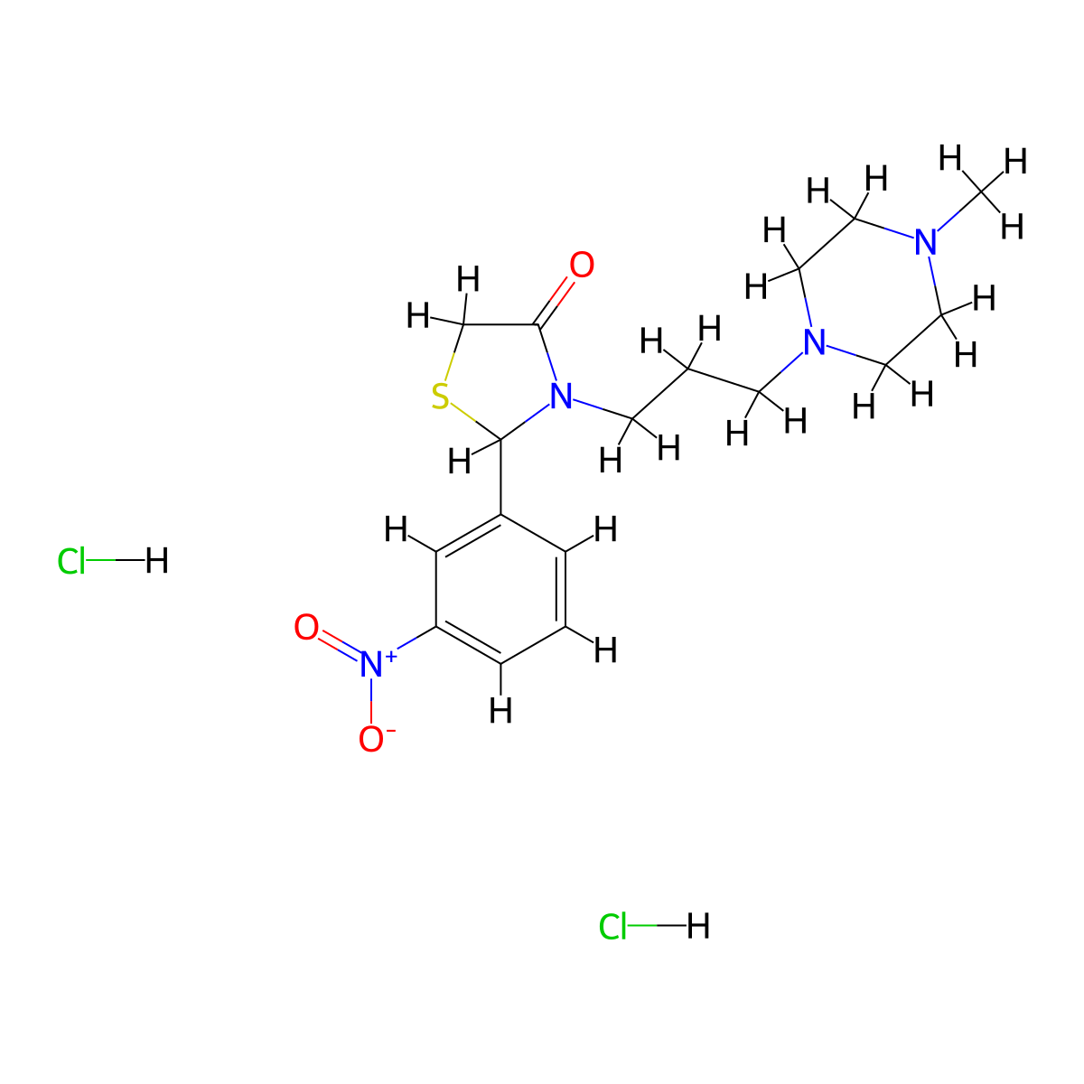 4-Thiazolidinone, 3-[3-(4-methyl-1-piperazinyl)propyl]-2-(3-nitrophenyl)-, hydrochloride (1:2) molecular structure, CAS 472984-80-8