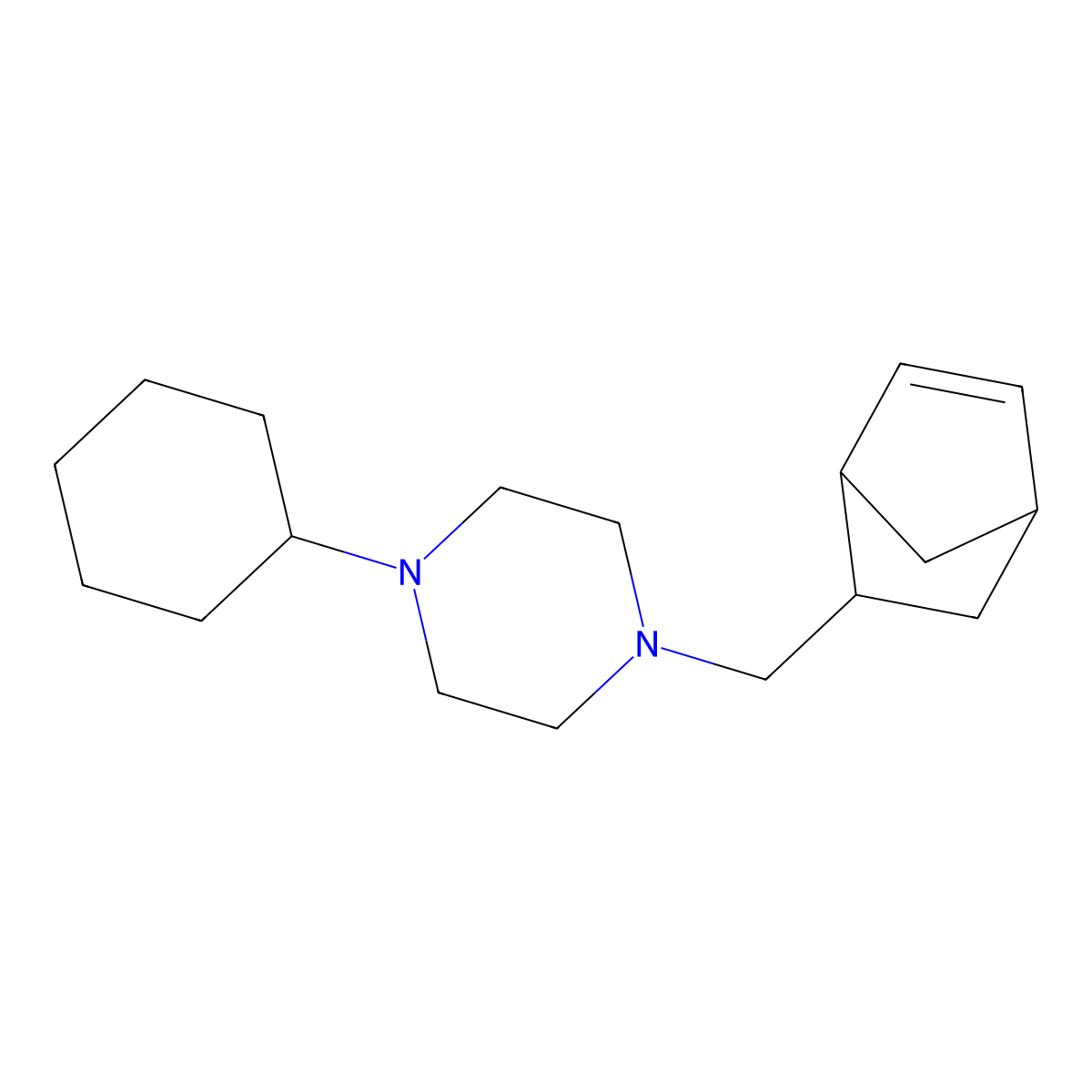 1-(Bicyclo[2.2.1]hept-5-en-2-ylmethyl)-4-cyclohexylpiperazine molecular structure, CAS 472985-19-6