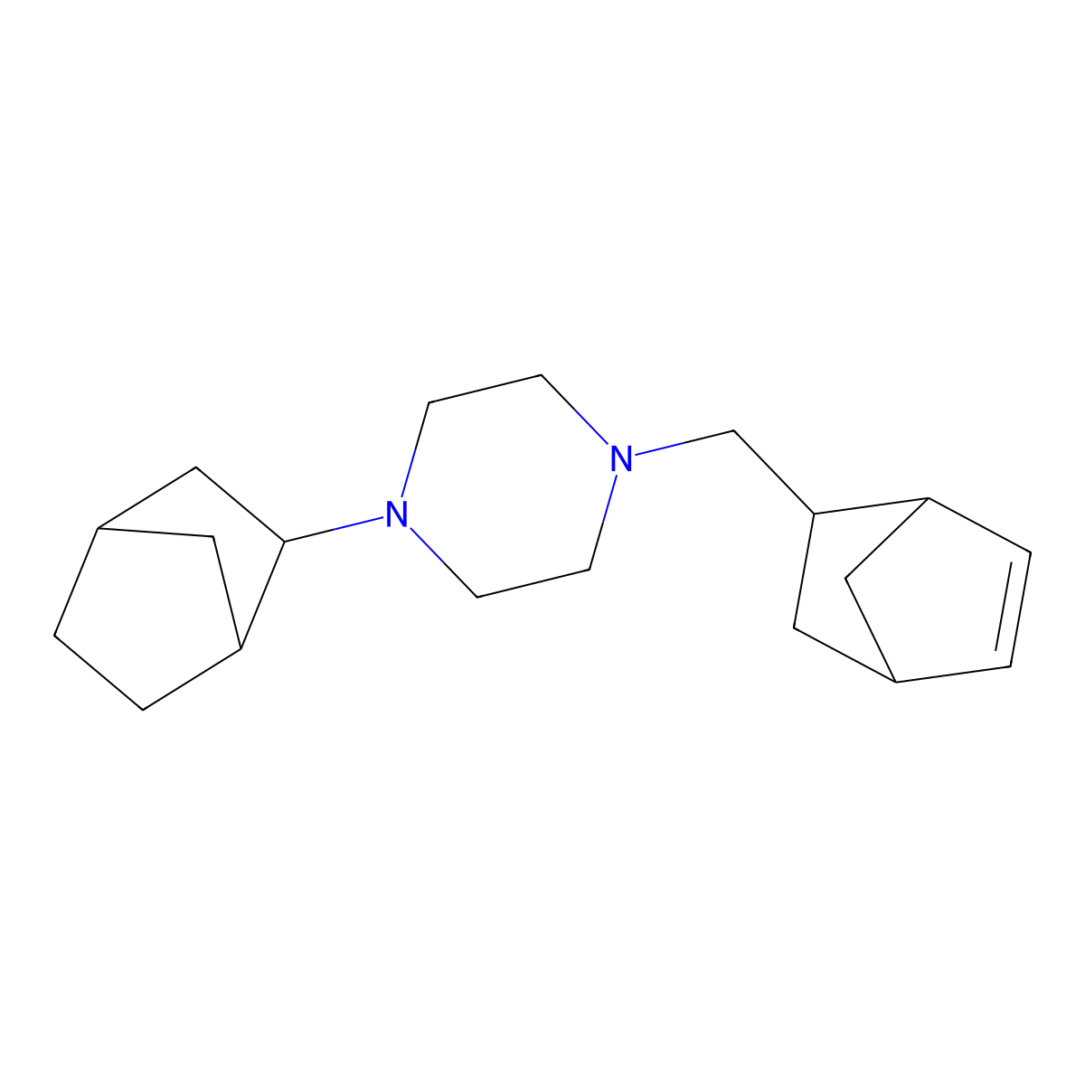 1-(3-Bicyclo[2.2.1]heptanyl)-4-(5-bicyclo[2.2.1]hept-2-enylmethyl)piperazine molecular structure, CAS 472985-23-2
