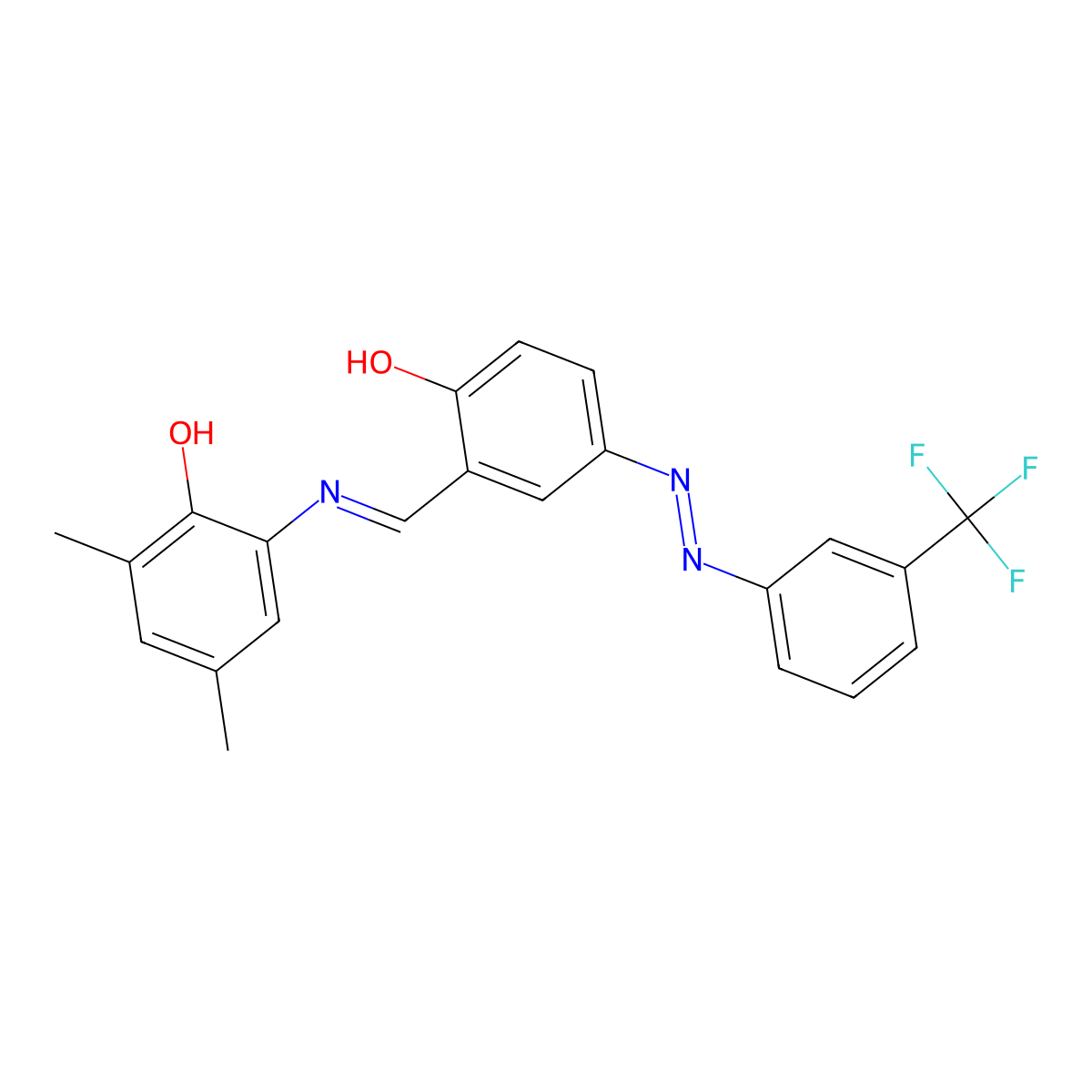 2-{[(E)-(2-hydroxy-5-{(E)-[3-(trifluoromethyl)phenyl]diazenyl}phenyl)methylidene]amino}-4,6-dimethylphenol molecular structure, CAS 473221-50-0