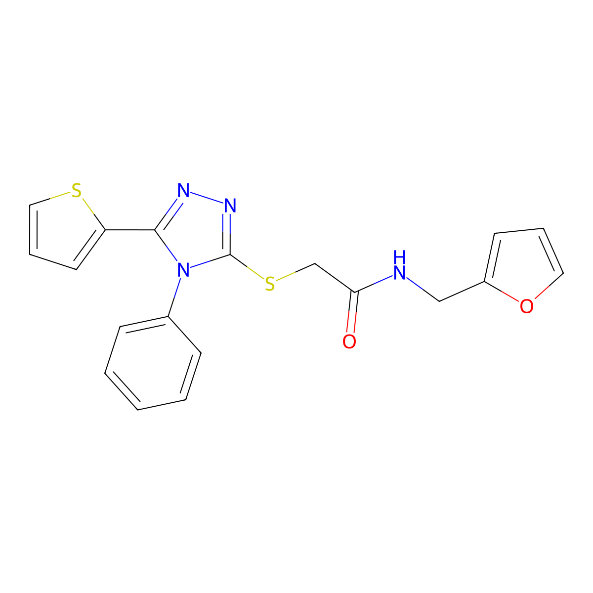 N-(furan-2-ylmethyl)-2-[(4-phenyl-5-thiophen-2-yl-1,2,4-triazol-3-yl)sulfanyl]acetamide molecular structure, CAS 473234-91-2