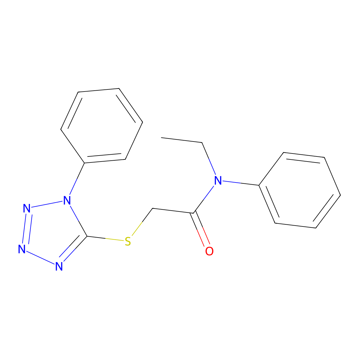 N-ethyl-N-phenyl-2-[(1-phenyl-1H-tetrazol-5-yl)sulfanyl]acetamide molecular structure, CAS 473237-33-1