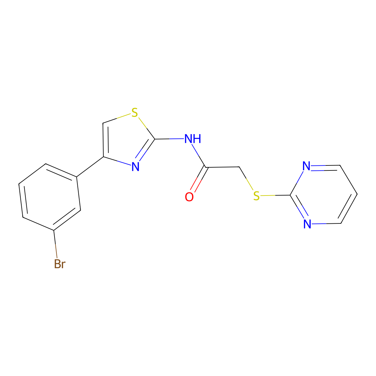 N-[4-(3-bromophenyl)-1,3-thiazol-2-yl]-2-(pyrimidin-2-ylsulfanyl)acetamide molecular structure, CAS 473245-86-2