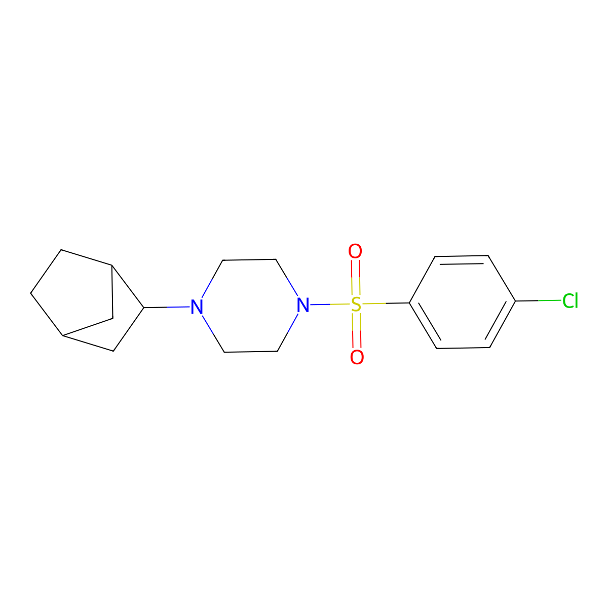 1-Bicyclo[2.2.1]hept-2-yl-4-[(4-chlorophenyl)sulfonyl]piperazine molecular structure, CAS 473264-80-1