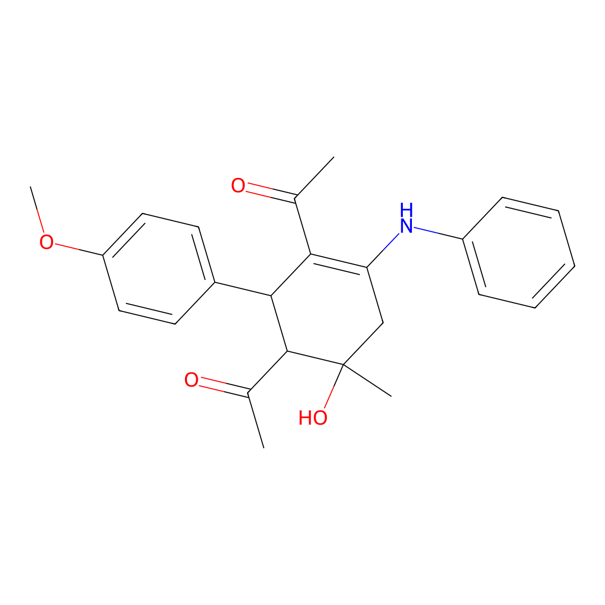 1-[3-Acetyl-4-anilino-6-hydroxy-2-(4-methoxyphenyl)-6-methylcyclohex-3-en-1-yl]ethanone molecular structure, CAS 473264-93-6