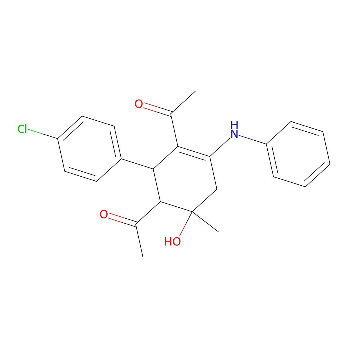 1-[3-Acetyl-4-anilino-2-(4-chlorophenyl)-6-hydroxy-6-methylcyclohex-3-en-1-yl]ethanone molecular structure, CAS 473265-00-8