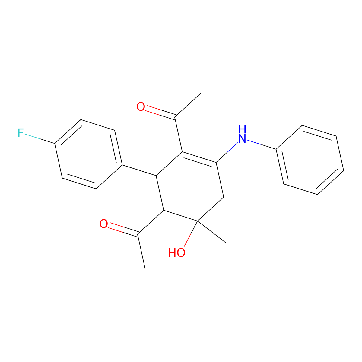 1-[3-Acetyl-4-anilino-2-(4-fluorophenyl)-6-hydroxy-6-methylcyclohex-3-en-1-yl]ethanone molecular structure, CAS 473265-03-1