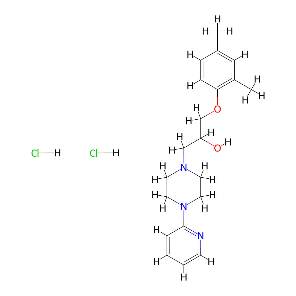 1-(2,4-Dimethylphenoxy)-3-(4-(pyridin-2-yl)piperazin-1-yl)propan-2-ol dihydrochloride molecular structure, CAS 473265-47-3